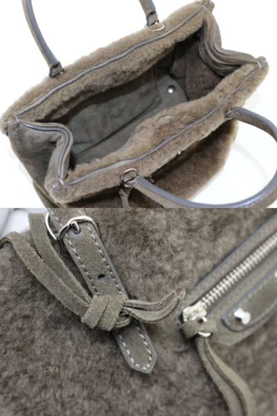 Balenciaga Paper Shoulder Bag Khaki Green Brown Sheepskin Suede - Picture 7 of 9
